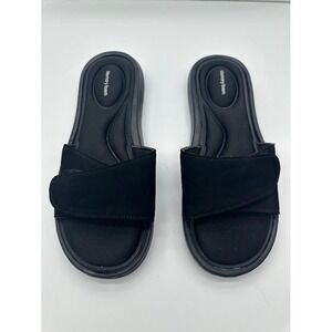 Black Memory Foam Slide Sandals Women Adjustable Strap Comfort Athletic Shoes